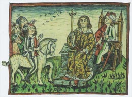 "Enthronement of the Dukes of Carinthia", ilustracija v "Österreichische Chronik von den 95 Herrschaften", Leopold Stainreuter (1340-1400) 